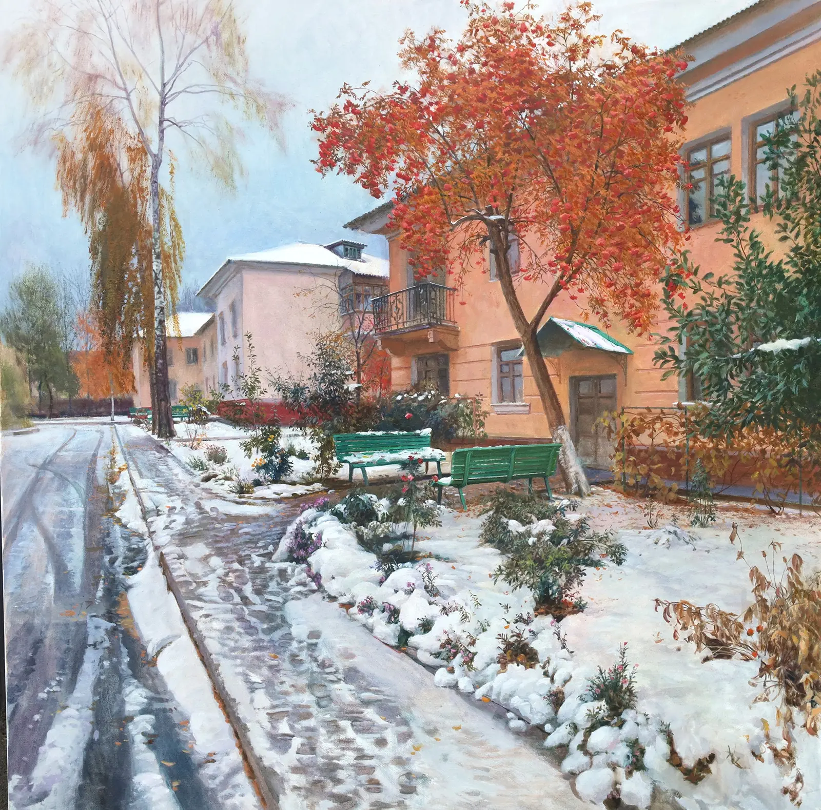 Осенний дворик. Первый снег